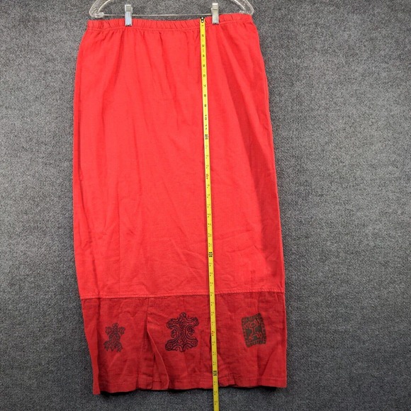 BC Sports Blue Cactus Women's Maxi Skirt Red Large Slit Vintage USA Linen - Picture 11 of 12
